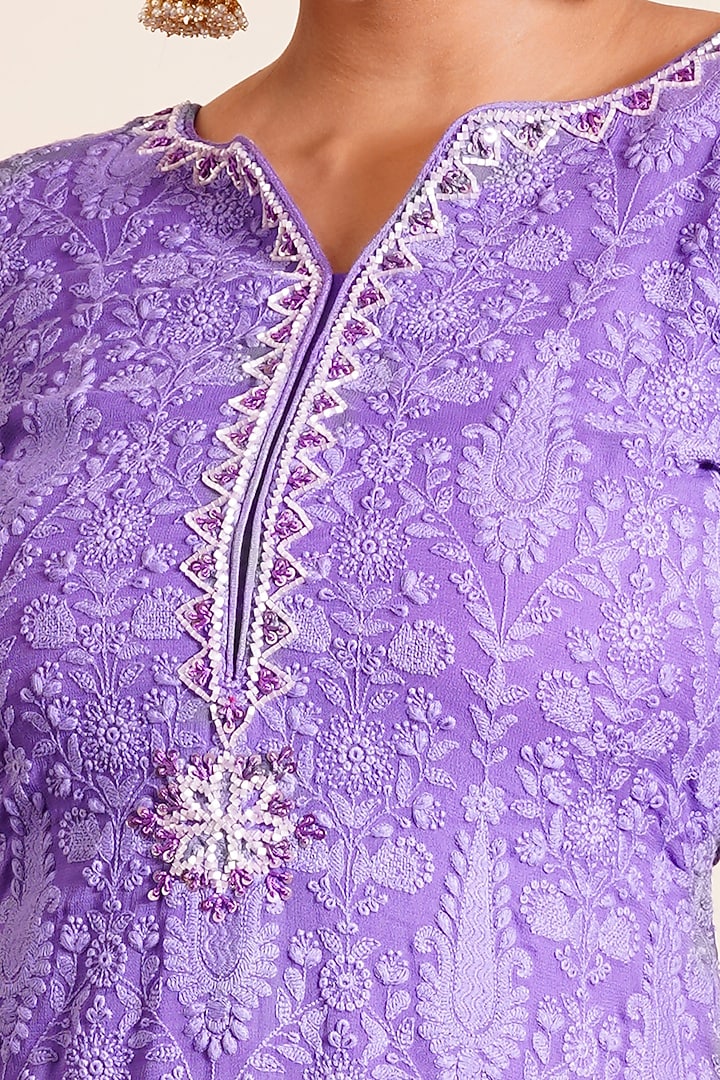 Amethyst Purple Georgette Party Wear Sharara Set by Farha Syed at Pernia's Pop Up Shop