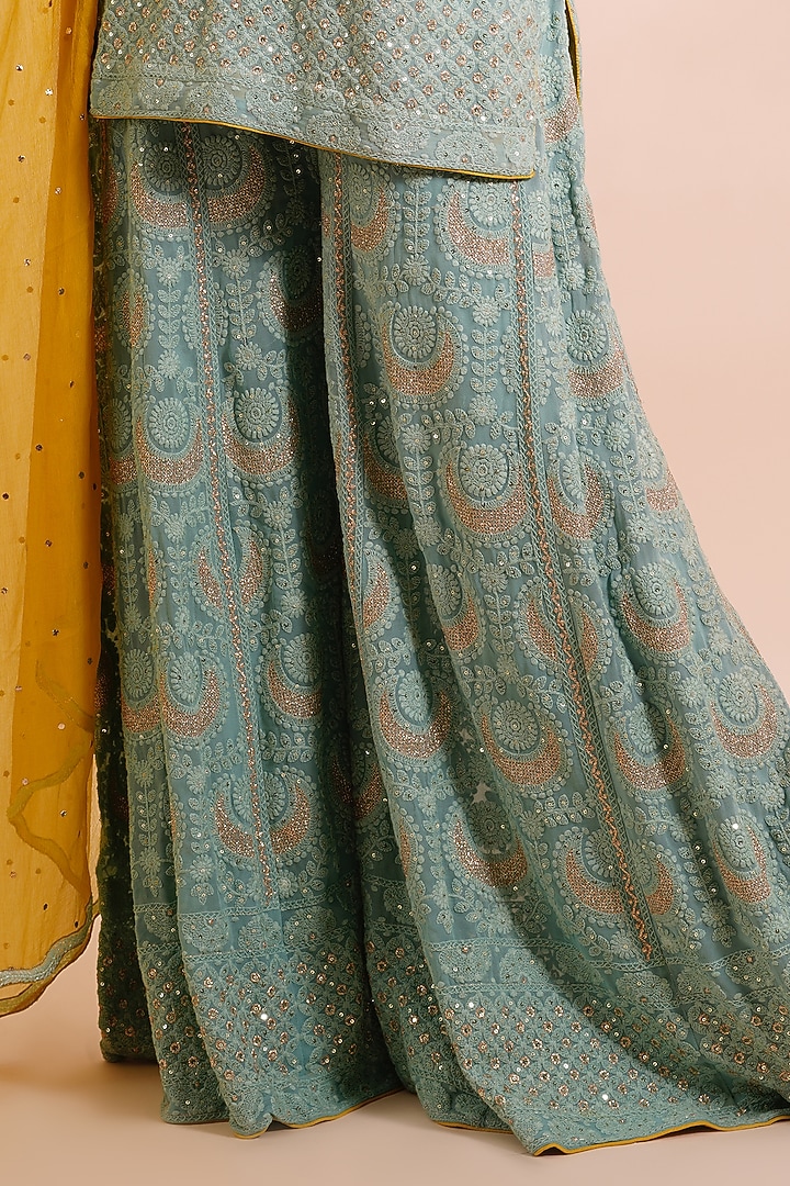 Mint Green Georgette Wedding Sharara Set by Farha Syed at Pernia's Pop Up Shop