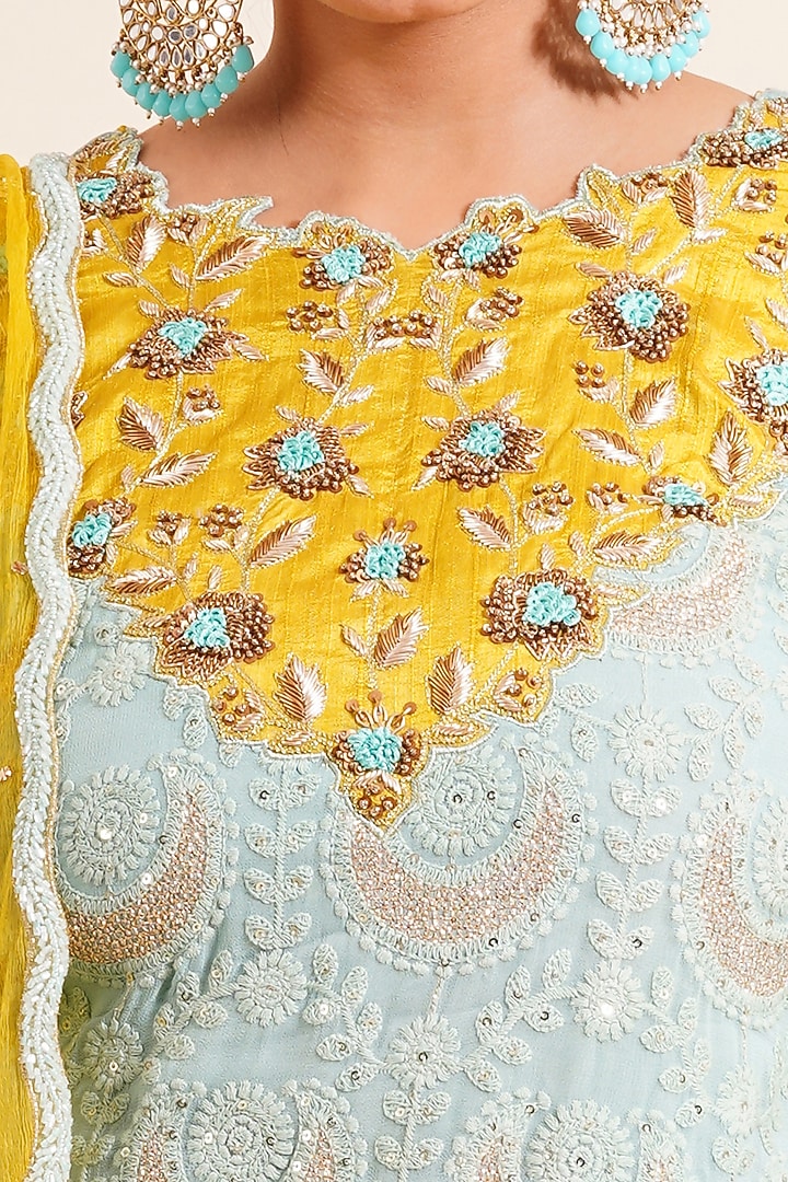 Mint Green Georgette Wedding Sharara Set by Farha Syed at Pernia's Pop Up Shop
