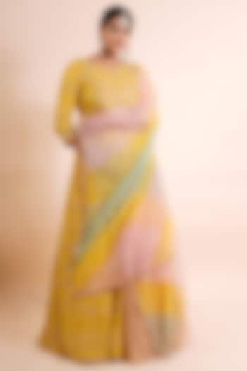 Mustard Yellow Embroidered Anarkali Set by Farha Syed at Pernia's Pop Up Shop