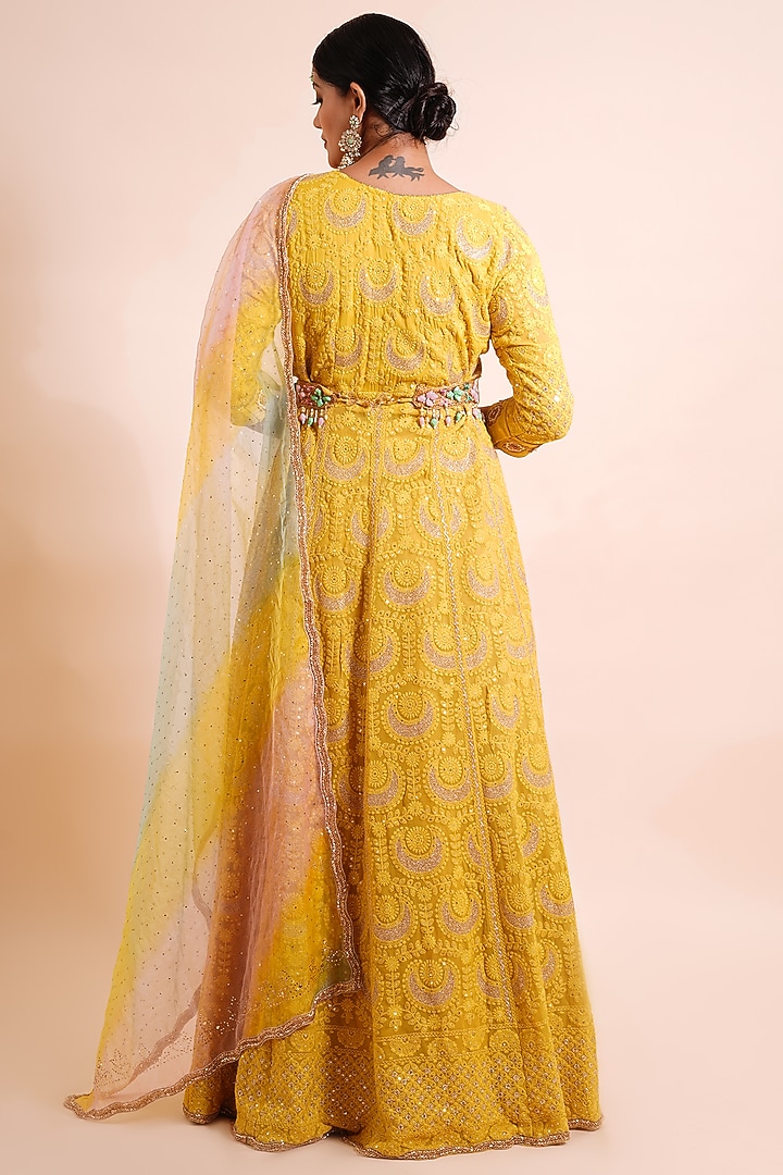 Mustard Yellow Embroidered Wedding Anarkali Set by Farha Syed at Pernia's Pop Up Shop