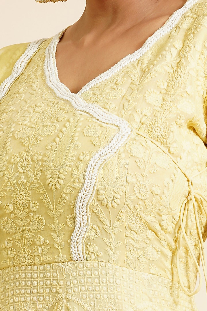 Lemon Yellow Embroidered Wedding Anarkali With Dupatta by Farha Syed at Pernia's Pop Up Shop