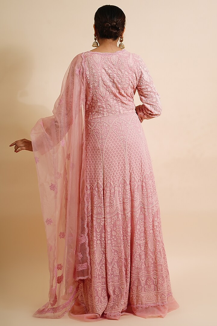 Watermelon Pink Embroidered Wedding Anarkali With Dupatta by Farha Syed at Pernia's Pop Up Shop