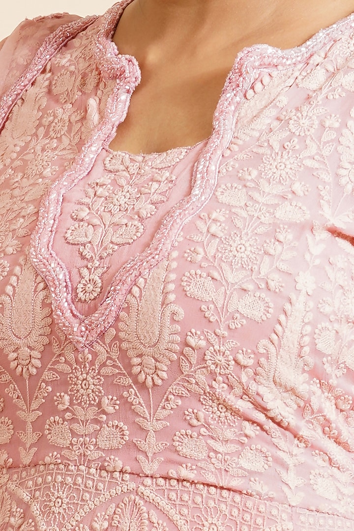 Watermelon Pink Embroidered Wedding Anarkali With Dupatta by Farha Syed at Pernia's Pop Up Shop