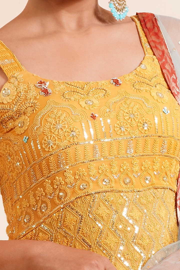 Chrome Yellow Embroidered Kurta Set by Farha Syed at Pernia's Pop Up Shop