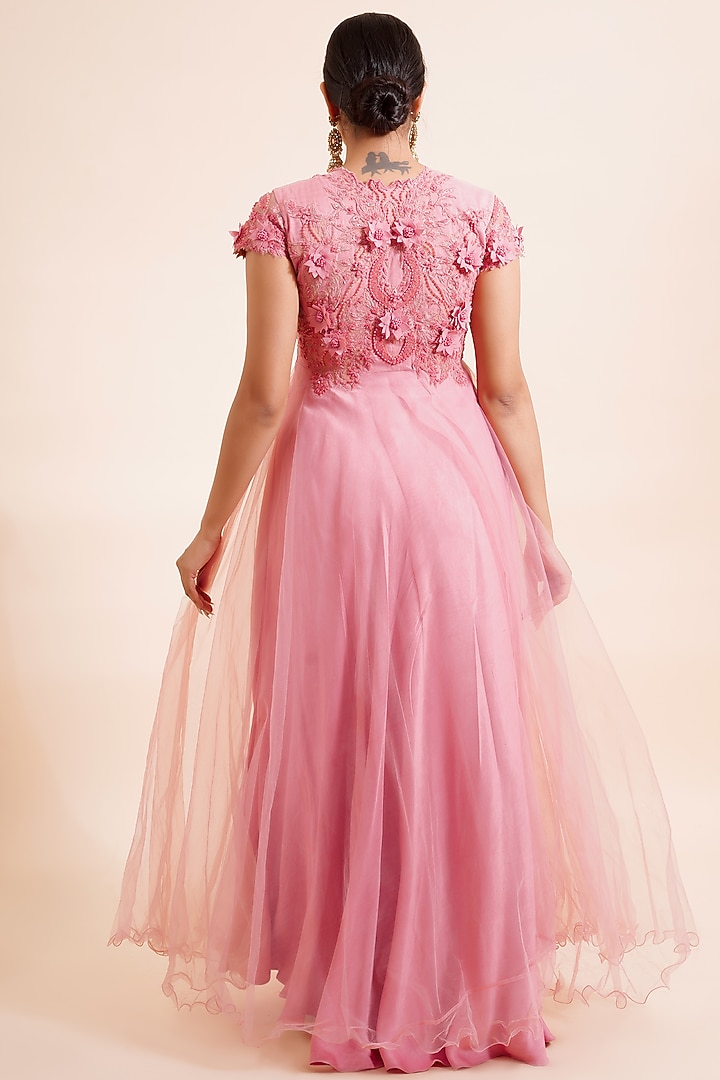 Rouge Pink Embroidered Gown by Farha Syed at Pernia's Pop Up Shop
