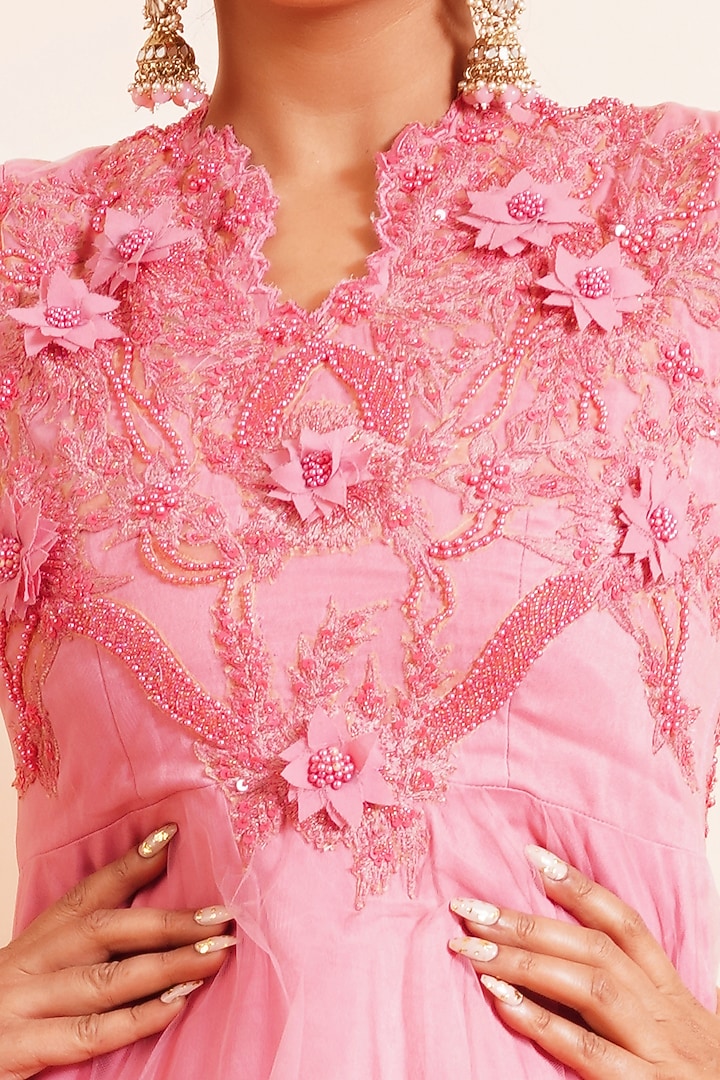 Rouge Pink Embroidered Gown by Farha Syed at Pernia's Pop Up Shop