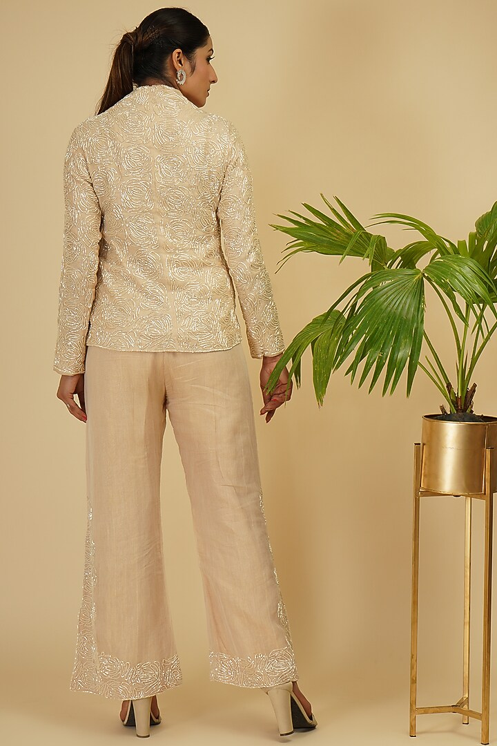 Ivory Gold Embroidered Jacket Set by Farha Syed at Pernia's Pop Up Shop
