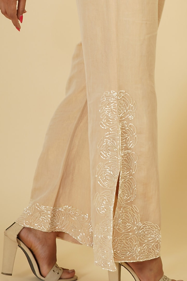 Ivory Gold Embroidered Jacket Set by Farha Syed at Pernia's Pop Up Shop