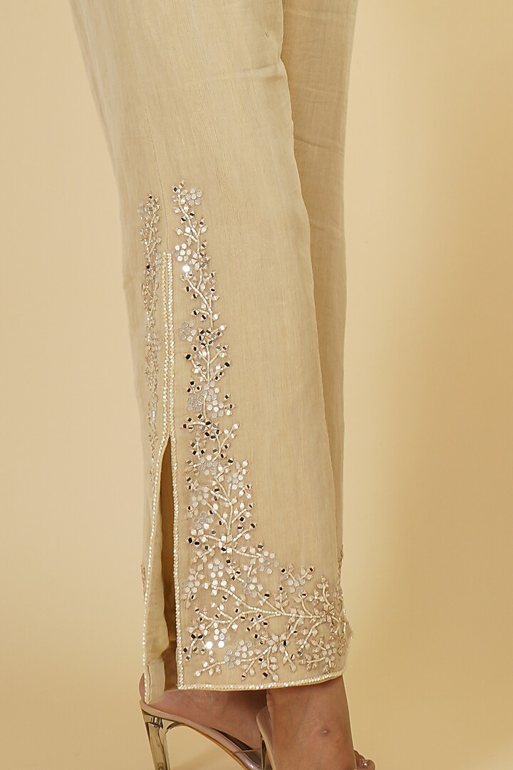 Ivory Gold Hand Embroidered Jacket Set by Farha Syed at Pernia's Pop Up Shop