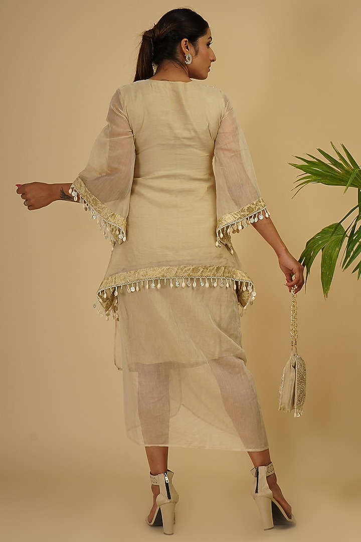 Ivory Soft Tissue & Banarasi Draped Skirt Set by Farha Syed at Pernia's Pop Up Shop