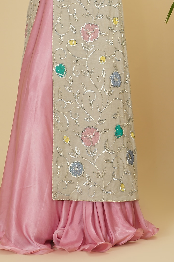 Silver Embroidered Long Jacket Set by Farha Syed at Pernia's Pop Up Shop