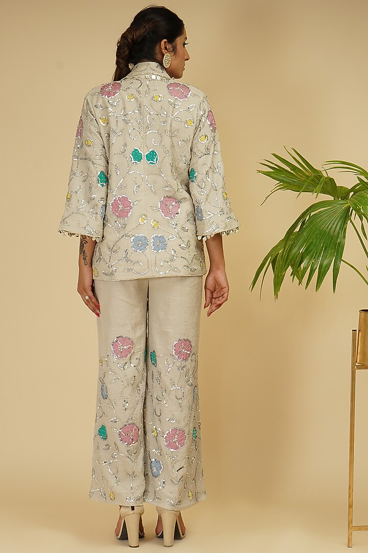 Silver Hand Embroidered Pant Set by Farha Syed at Pernia's Pop Up Shop