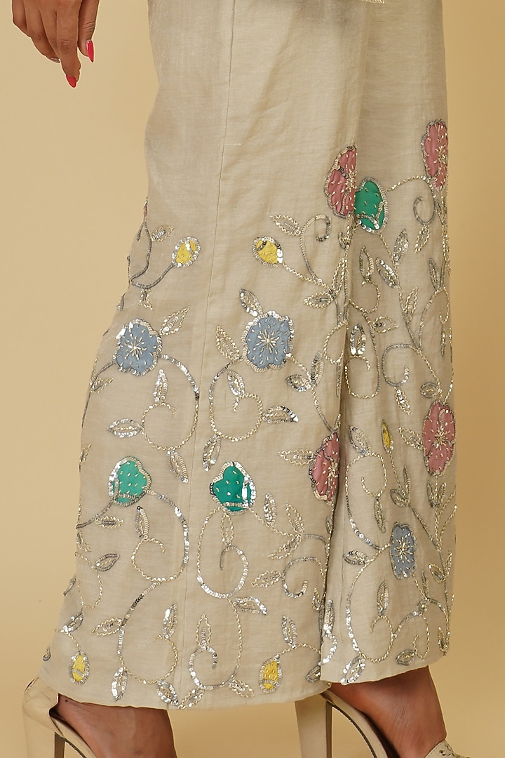 Silver Hand Embroidered Pant Set by Farha Syed at Pernia's Pop Up Shop