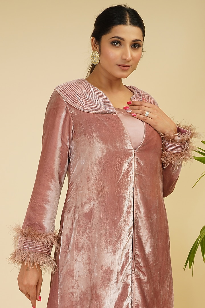 Mauve Pink Embroidered Jacket Set by Farha Syed at Pernia's Pop Up Shop