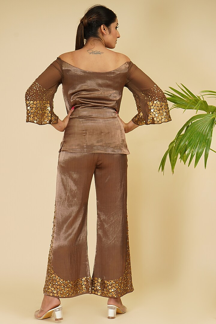 Brown Hand Embroidered Pant Set by Farha Syed at Pernia's Pop Up Shop