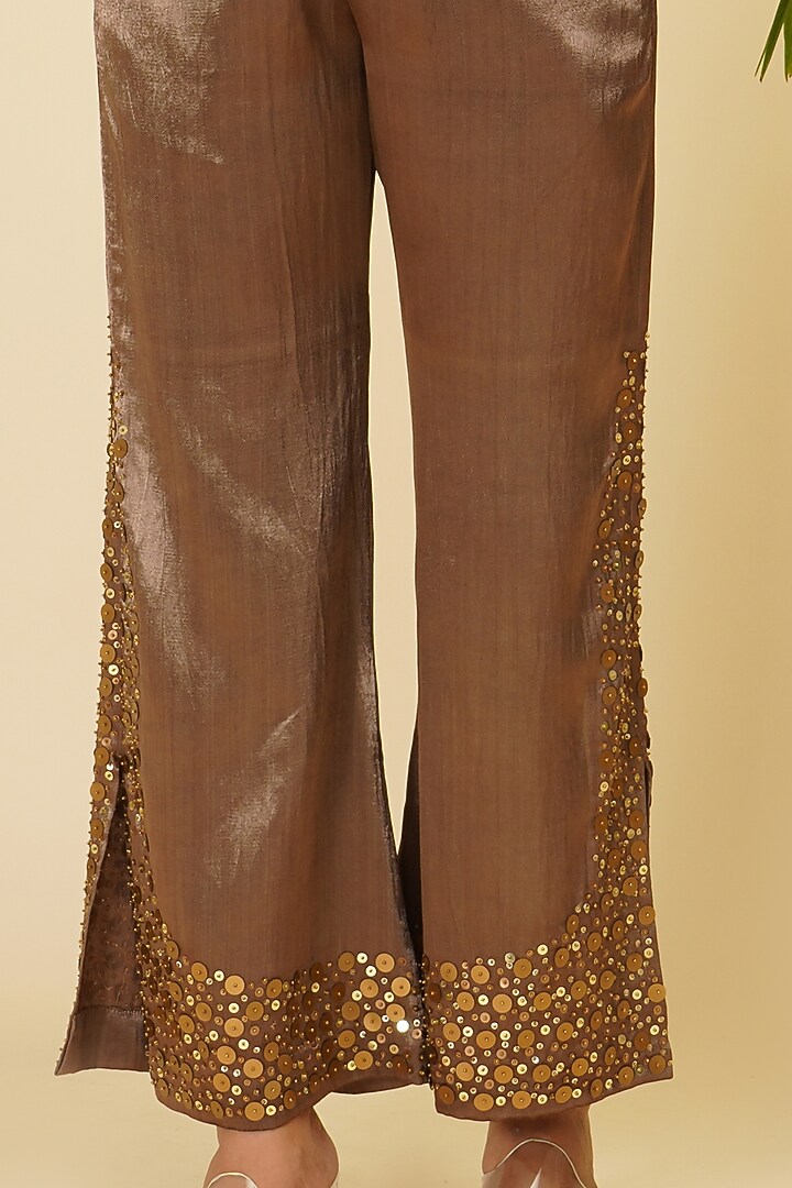 Brown Hand Embroidered Pant Set by Farha Syed at Pernia's Pop Up Shop
