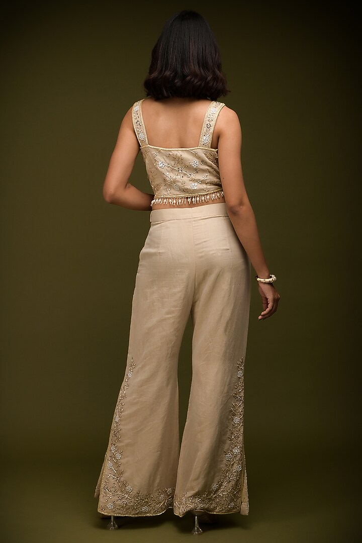 Ivory-Beige Pure Organza Mirror Embroidered Cape Set by Farha Syed at Pernia's Pop Up Shop