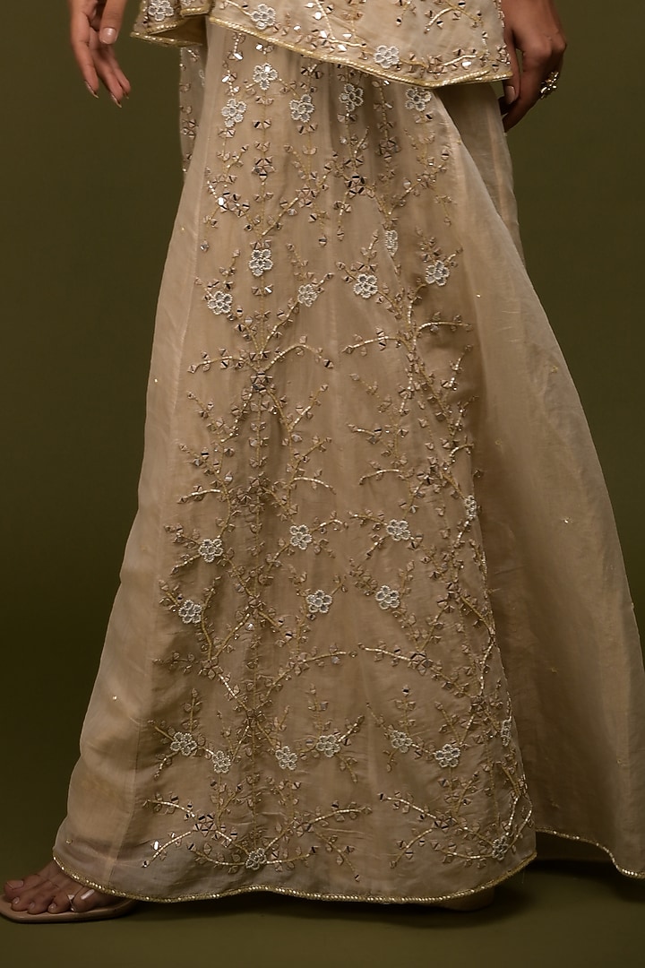 Ivory-Beige Handloom Tissue Chanderi Wedding Sharara Set by Farha Syed at Pernia's Pop Up Shop