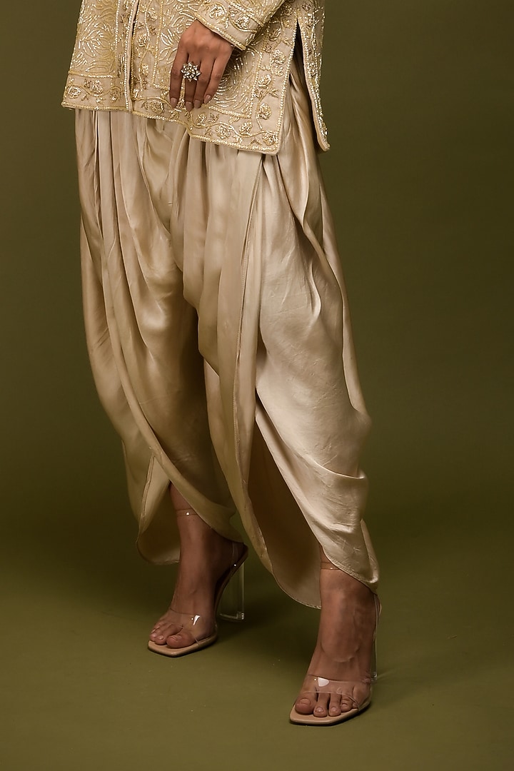 Ivory-Beige Tissue Chanderi Zardosi Embroidered Jacket Kurta Set by Farha Syed at Pernia's Pop Up Shop