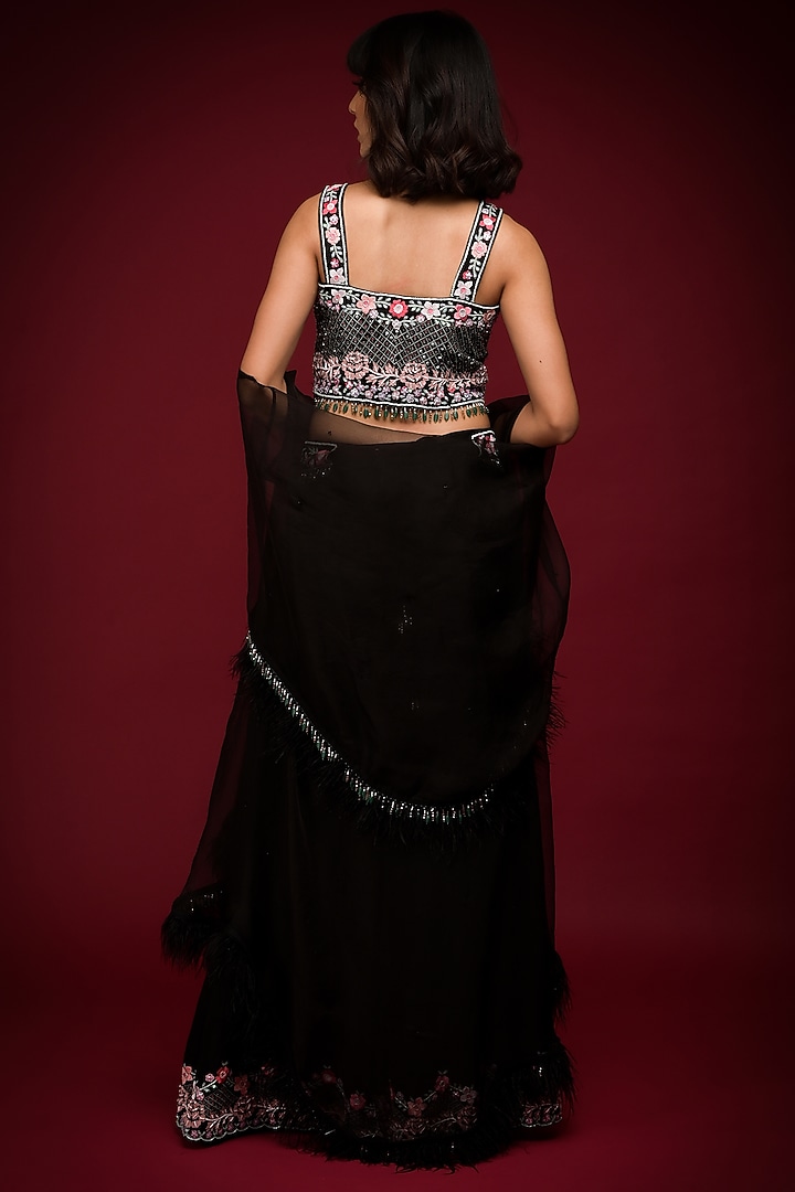 Black Linen Satin Sequins Embroidered Wedding Sharara Set by Farha Syed at Pernia's Pop Up Shop