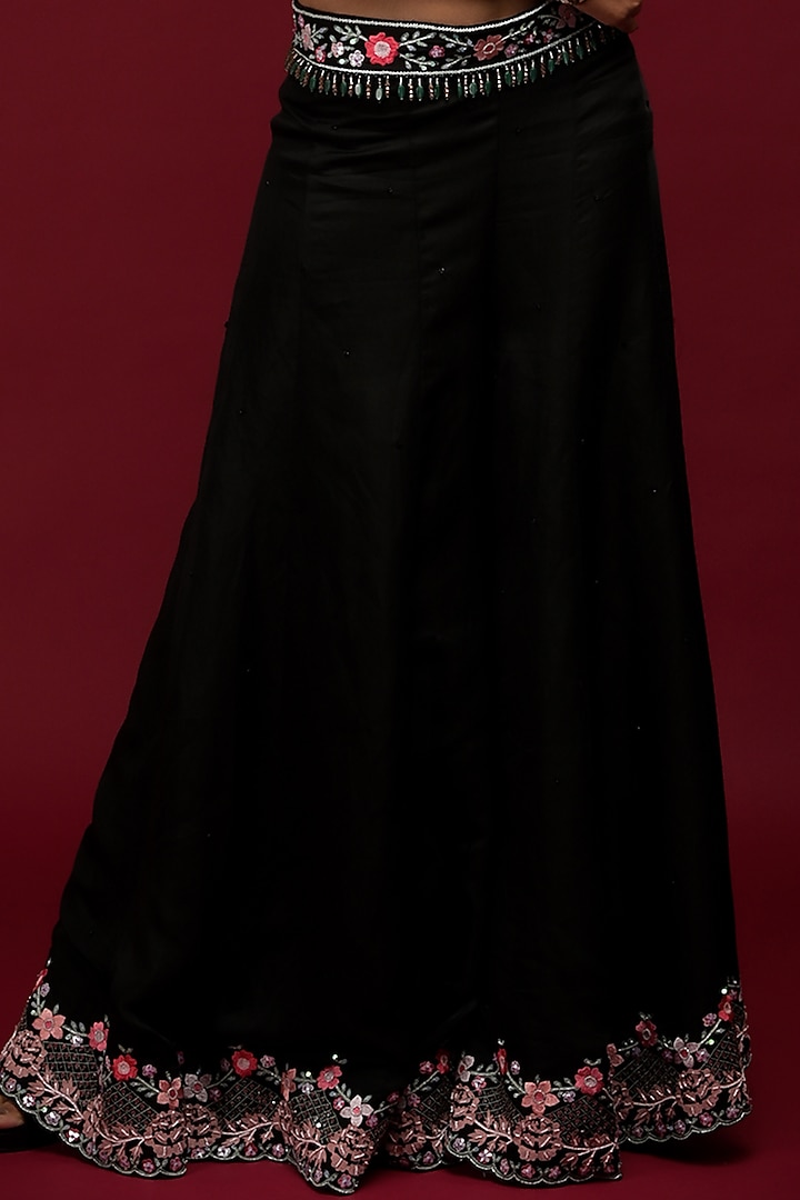 Black Linen Satin Sequins Embroidered Wedding Sharara Set by Farha Syed at Pernia's Pop Up Shop