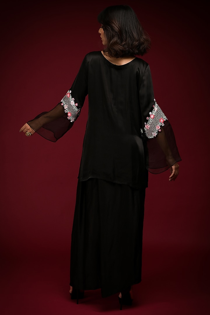 Black Satin & Organza Co-Ord Set by Farha Syed at Pernia's Pop Up Shop