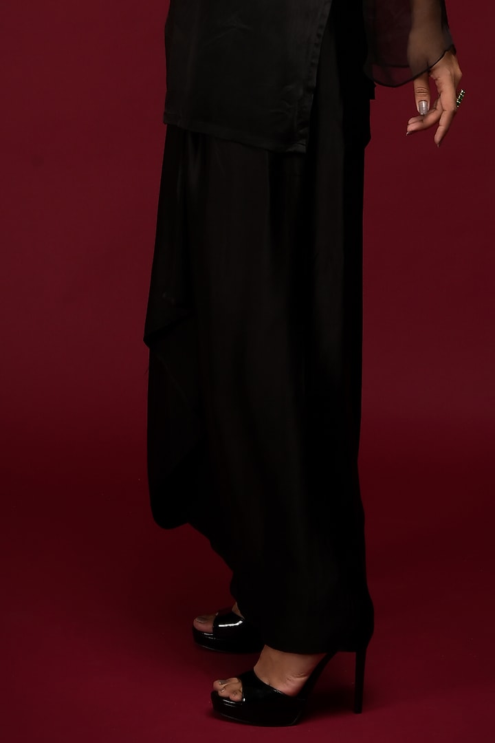 Black Satin & Organza Co-Ord Set by Farha Syed at Pernia's Pop Up Shop