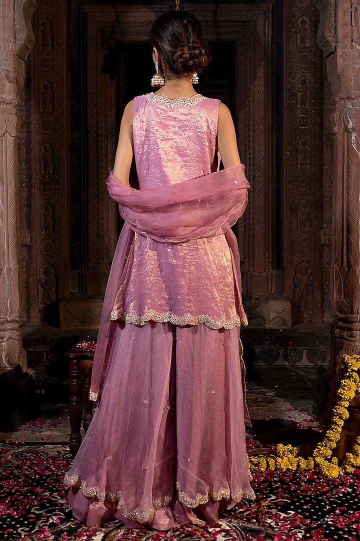Pink Organza Wedding Sharara Set by Farha Syed at Pernia's Pop Up Shop