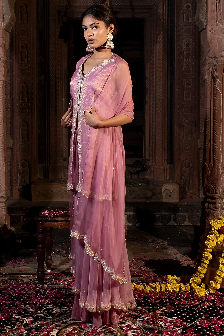 Pink Organza Wedding Sharara Set by Farha Syed at Pernia's Pop Up Shop