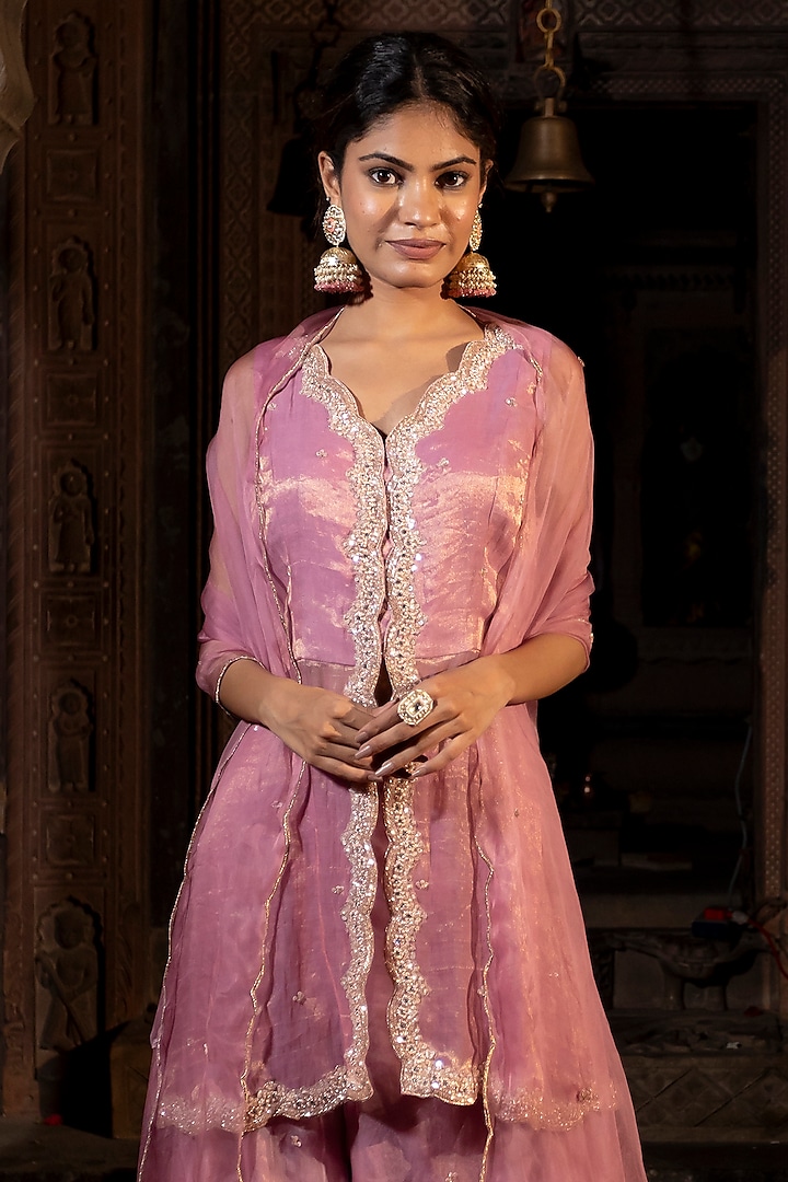 Pink Organza Wedding Sharara Set by Farha Syed at Pernia's Pop Up Shop