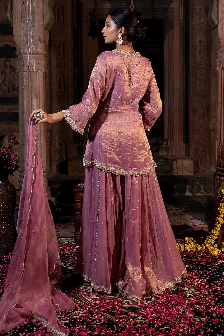Pink Organza Wedding Sharara Set by Farha Syed at Pernia's Pop Up Shop