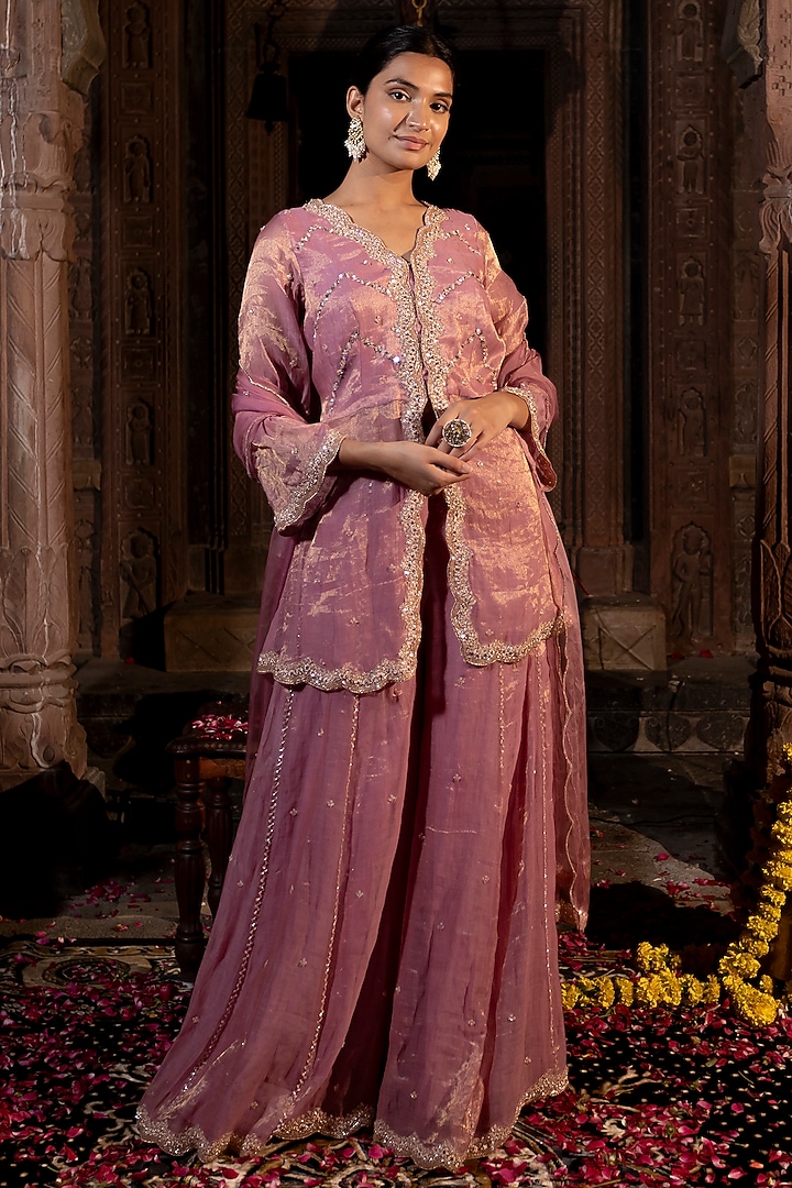 Pink Organza Wedding Sharara Set by Farha Syed at Pernia's Pop Up Shop