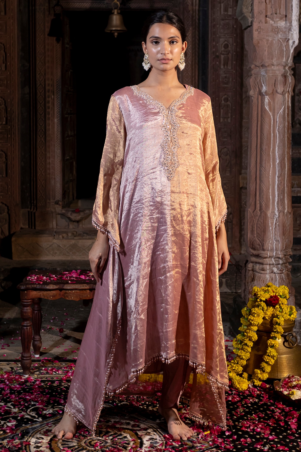 Rose Gold Embroidered kaftan Set