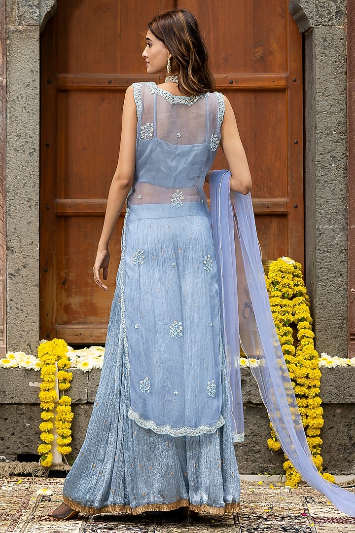 Blue Organza Cutdana Hand Embroidered Kurta Set by Farha Syed at Pernia's Pop Up Shop