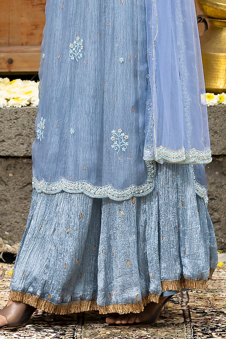 Blue Organza Cutdana Hand Embroidered Kurta Set by Farha Syed at Pernia's Pop Up Shop