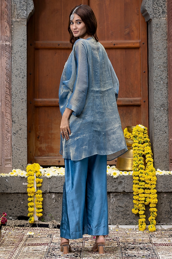 Blue Gajji Satin Pant Set by Farha Syed at Pernia's Pop Up Shop