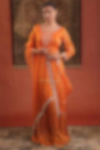 Rustic Orange Chanderi Silk Hand Embroidered Kurta Set by Farha Syed at Pernia's Pop Up Shop