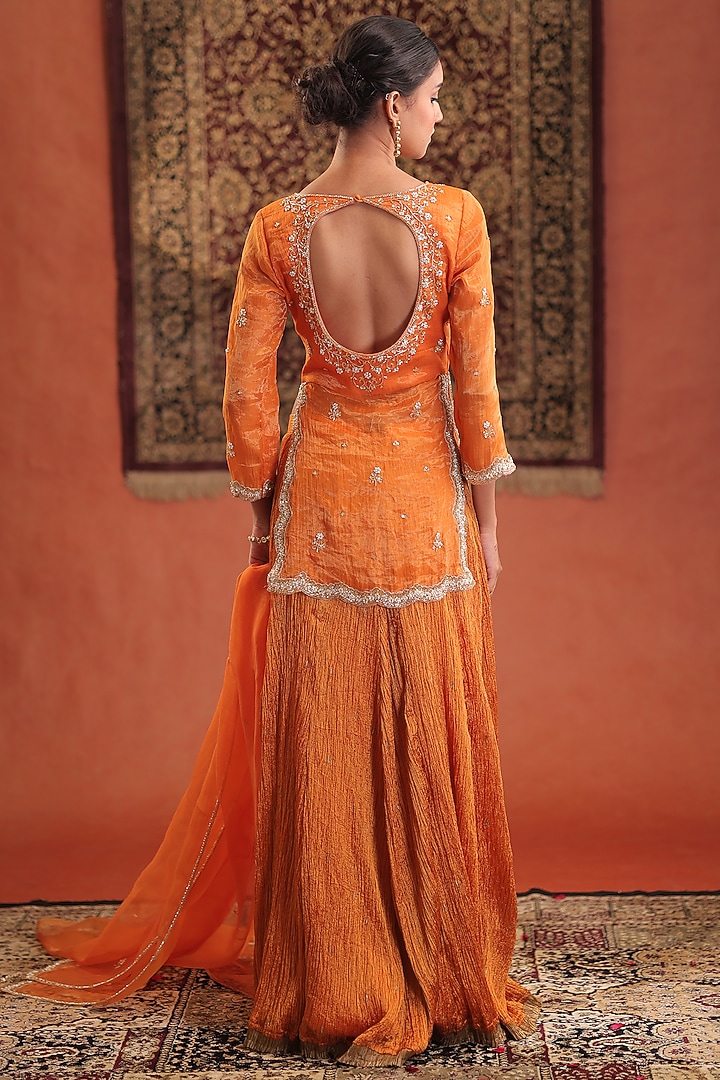 Rustic Orange Chanderi Silk Hand Embroidered Kurta Set by Farha Syed at Pernia's Pop Up Shop