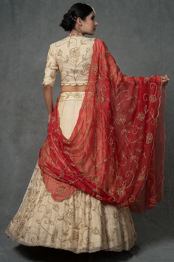 Ivory Gold Hand Embroidered Wedding Lehenga Set by Farha Syed at Pernia's Pop Up Shop