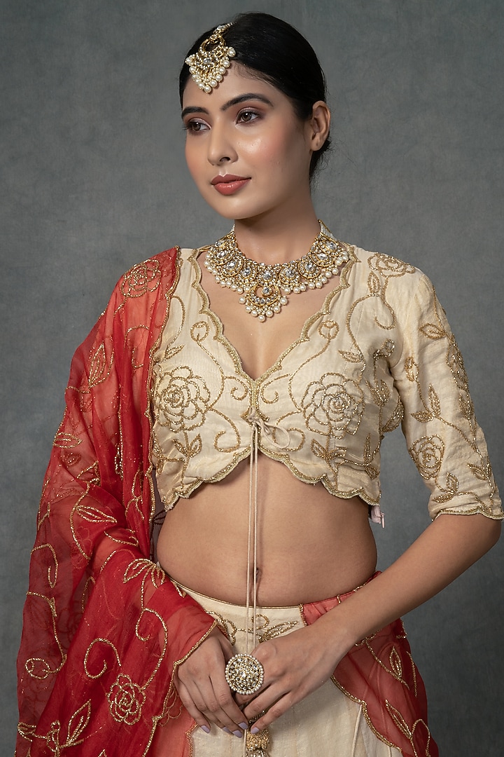 Ivory Gold Hand Embroidered Wedding Lehenga Set by Farha Syed at Pernia's Pop Up Shop