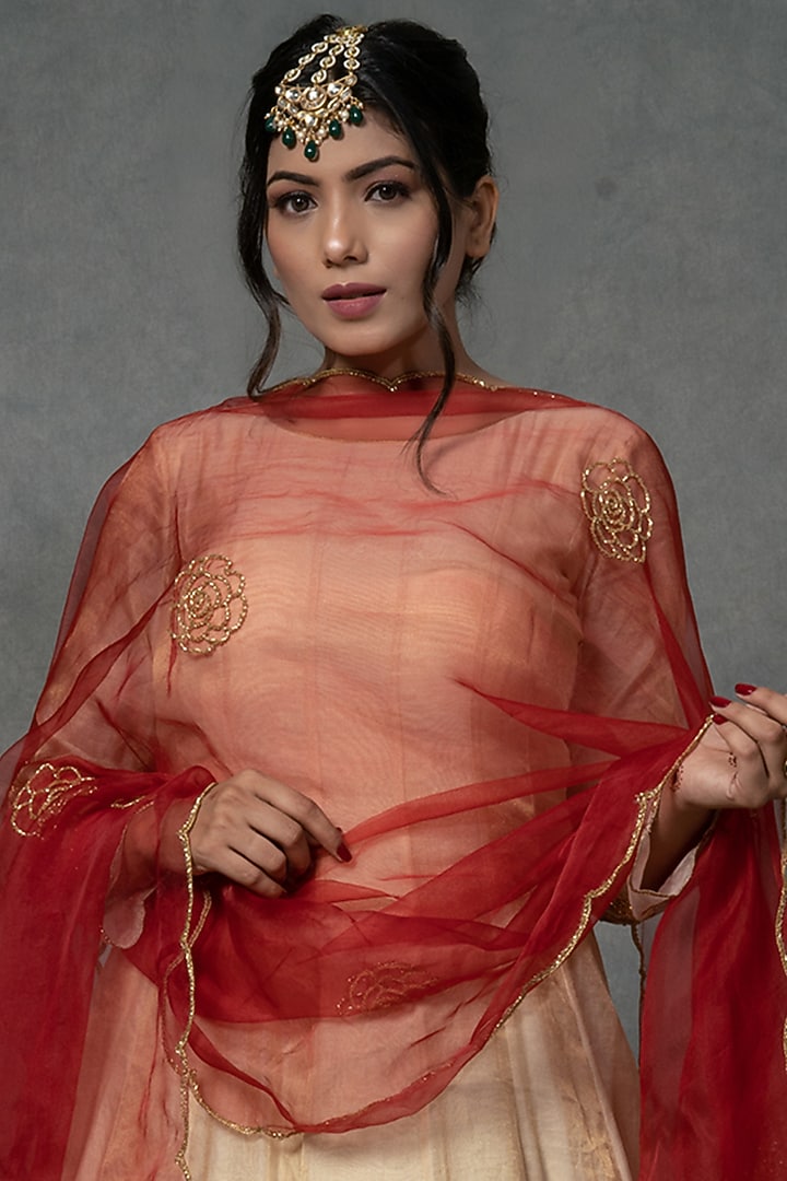 Ivory Gold Hand Embroidered Wedding Anarkali Set by Farha Syed at Pernia's Pop Up Shop