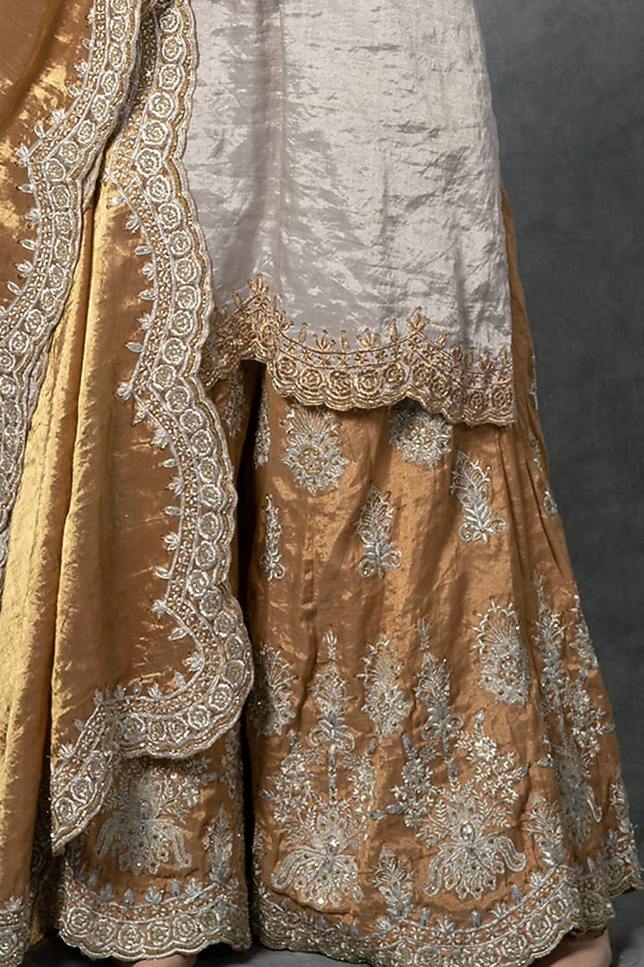 Silver & Gold Hand Embroidered Wedding Sharara Set by Farha Syed at Pernia's Pop Up Shop