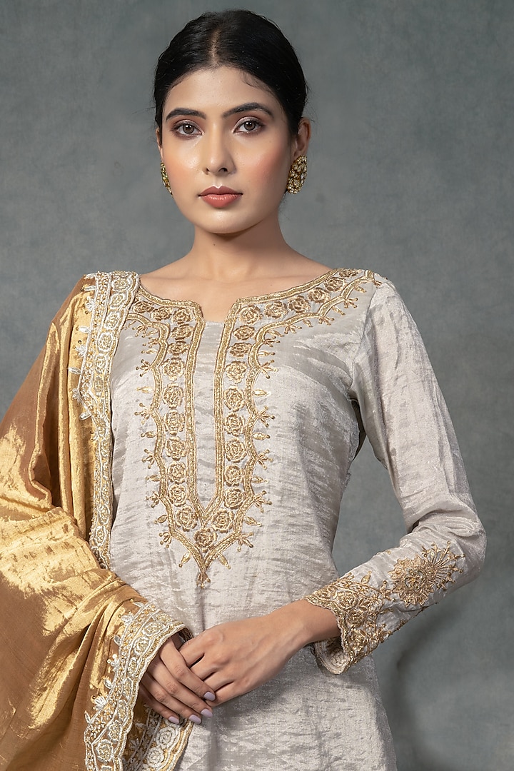 Silver & Gold Hand Embroidered Wedding Sharara Set by Farha Syed at Pernia's Pop Up Shop