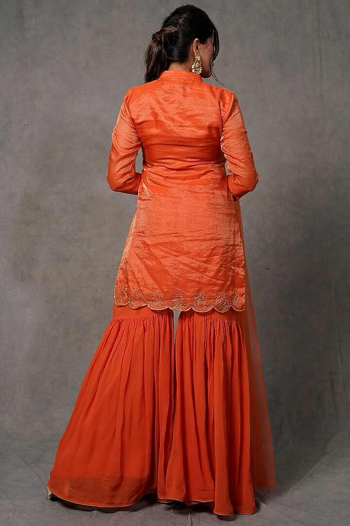 Salamander Orange Georgette Gharara Set by Farha Syed at Pernia's Pop Up Shop