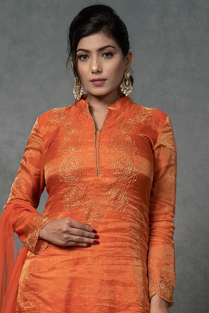 Salamander Orange Georgette Gharara Set by Farha Syed at Pernia's Pop Up Shop