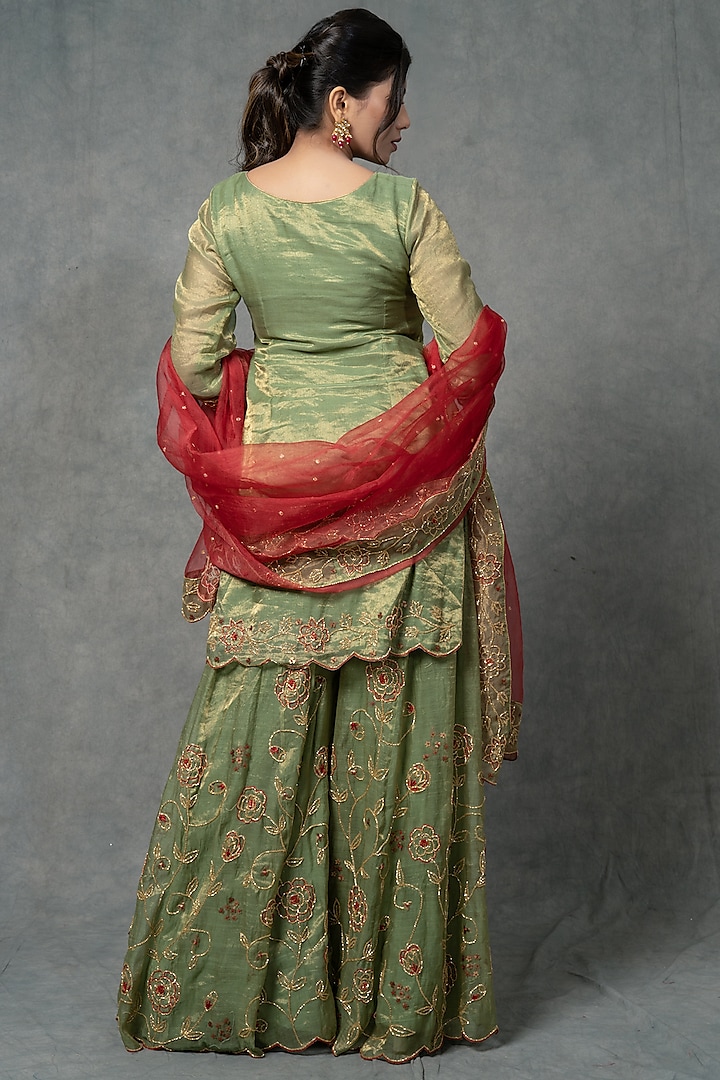 Fern Green Hand Embroidered Wedding Sharara Set by Farha Syed at Pernia's Pop Up Shop