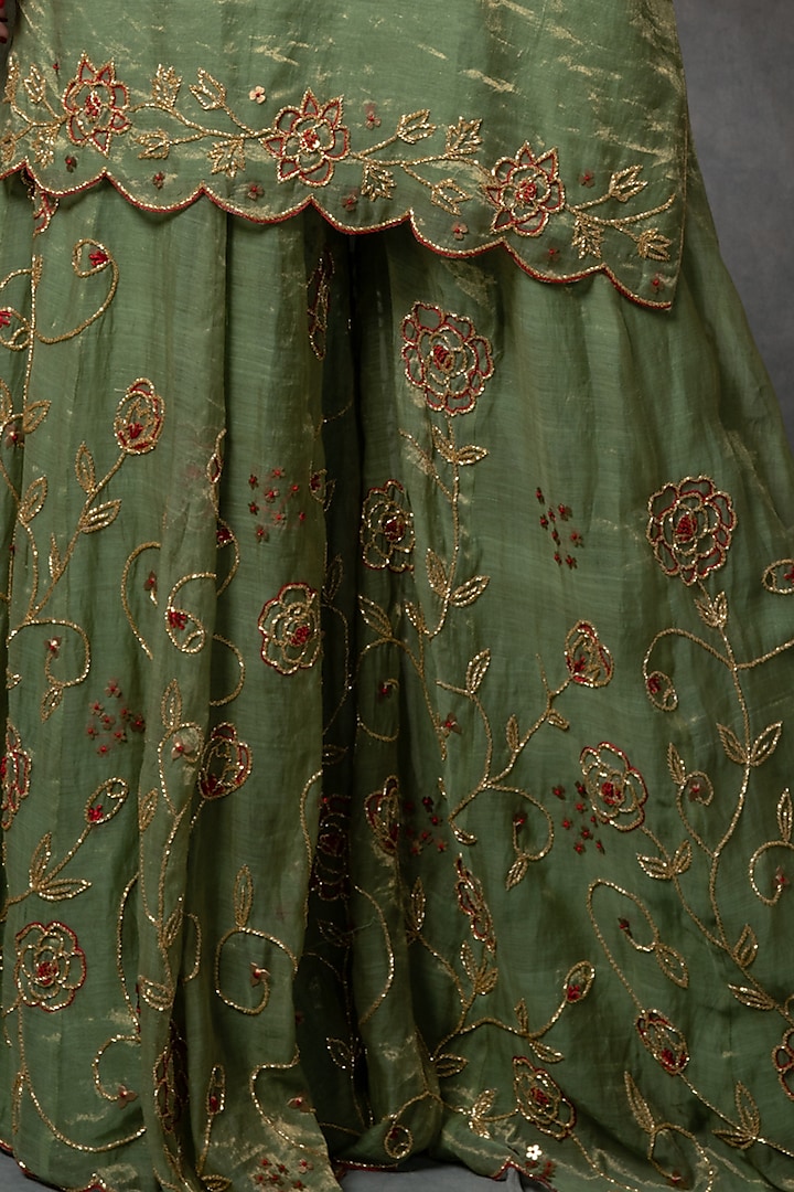 Fern Green Hand Embroidered Wedding Sharara Set by Farha Syed at Pernia's Pop Up Shop