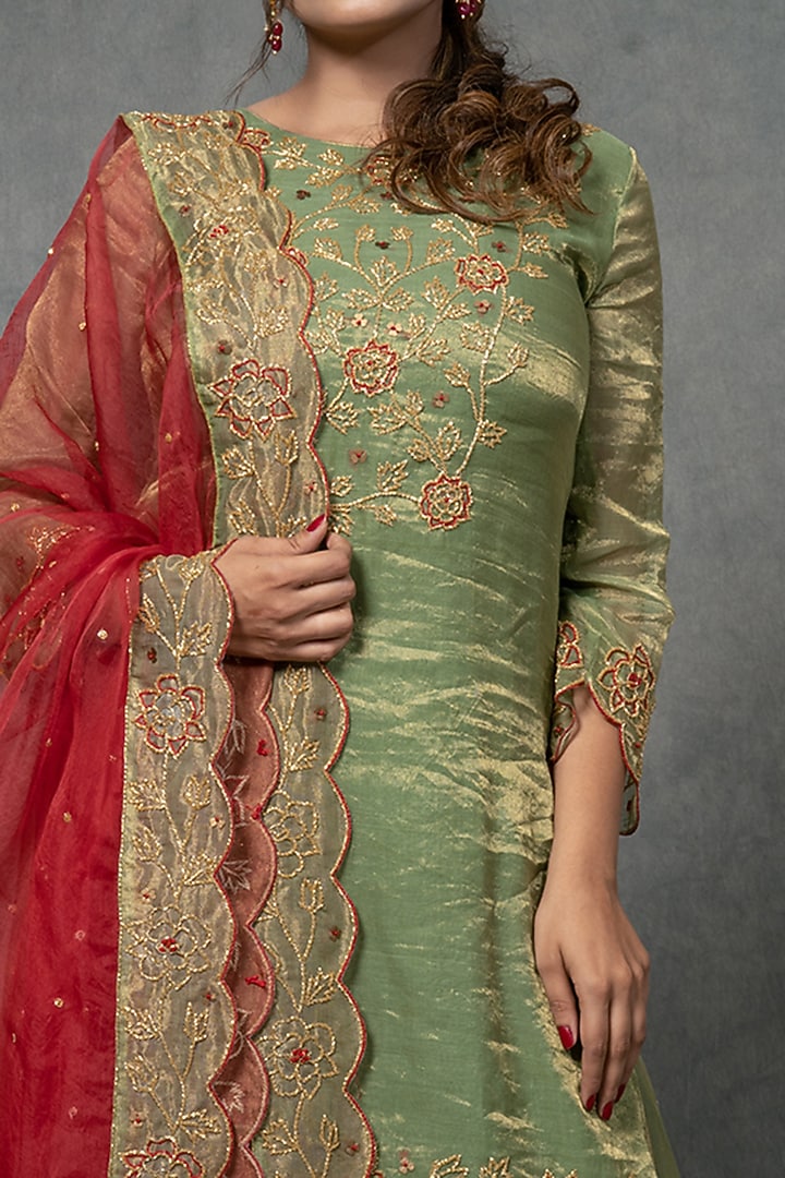Fern Green Hand Embroidered Wedding Sharara Set by Farha Syed at Pernia's Pop Up Shop