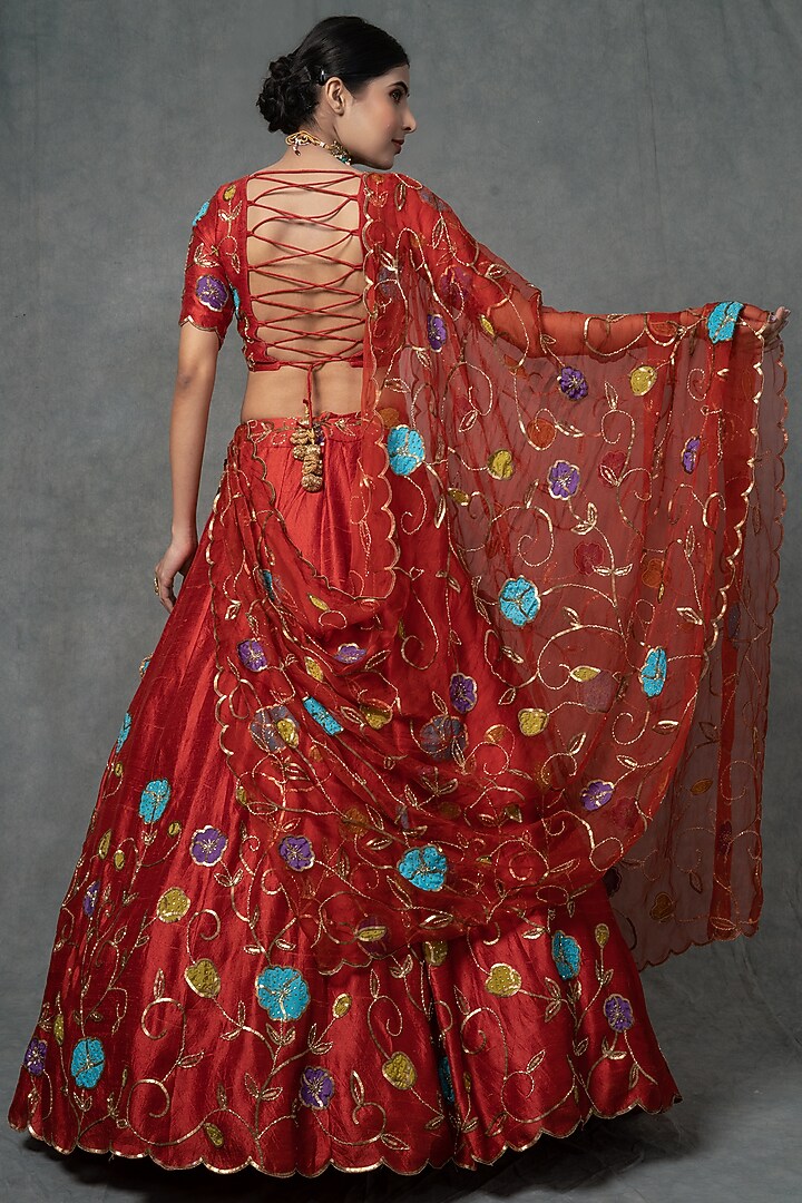 Crimson Red Hand Embroidered Wedding Lehenga Set by Farha Syed at Pernia's Pop Up Shop